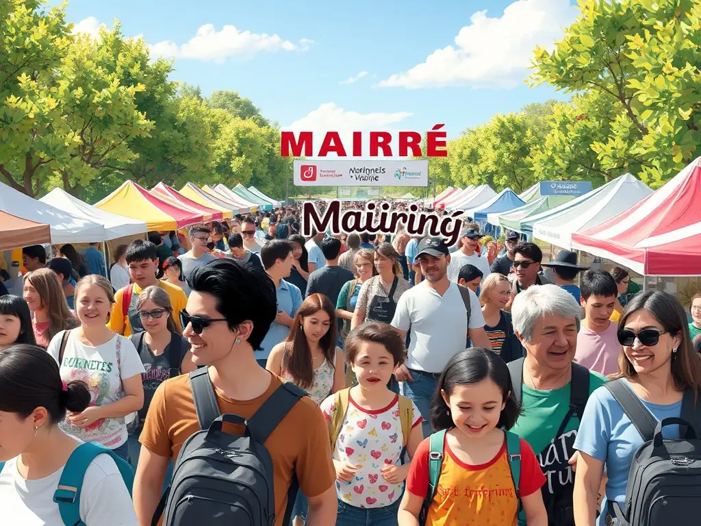 A vibrant community event taking place near the Tour de Feu, with people of all ages participating in storytelling and cultural activities, representing the Cultural Engagement Programs.