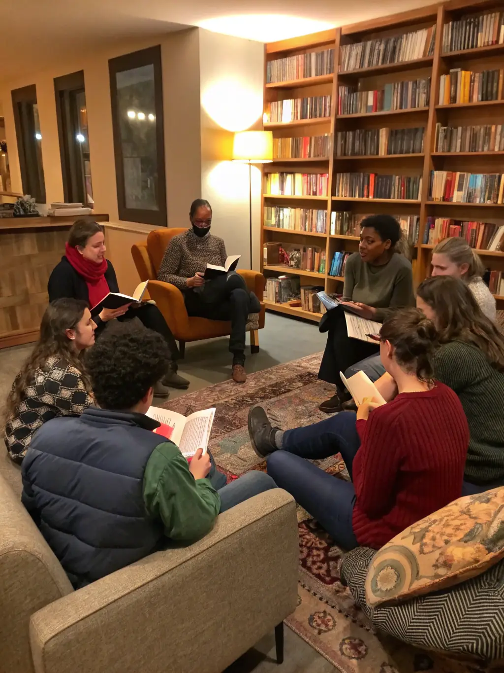 A photograph showing participants engaged in a storytelling session, sharing anecdotes and stories related to P. Boujut and local heritage.